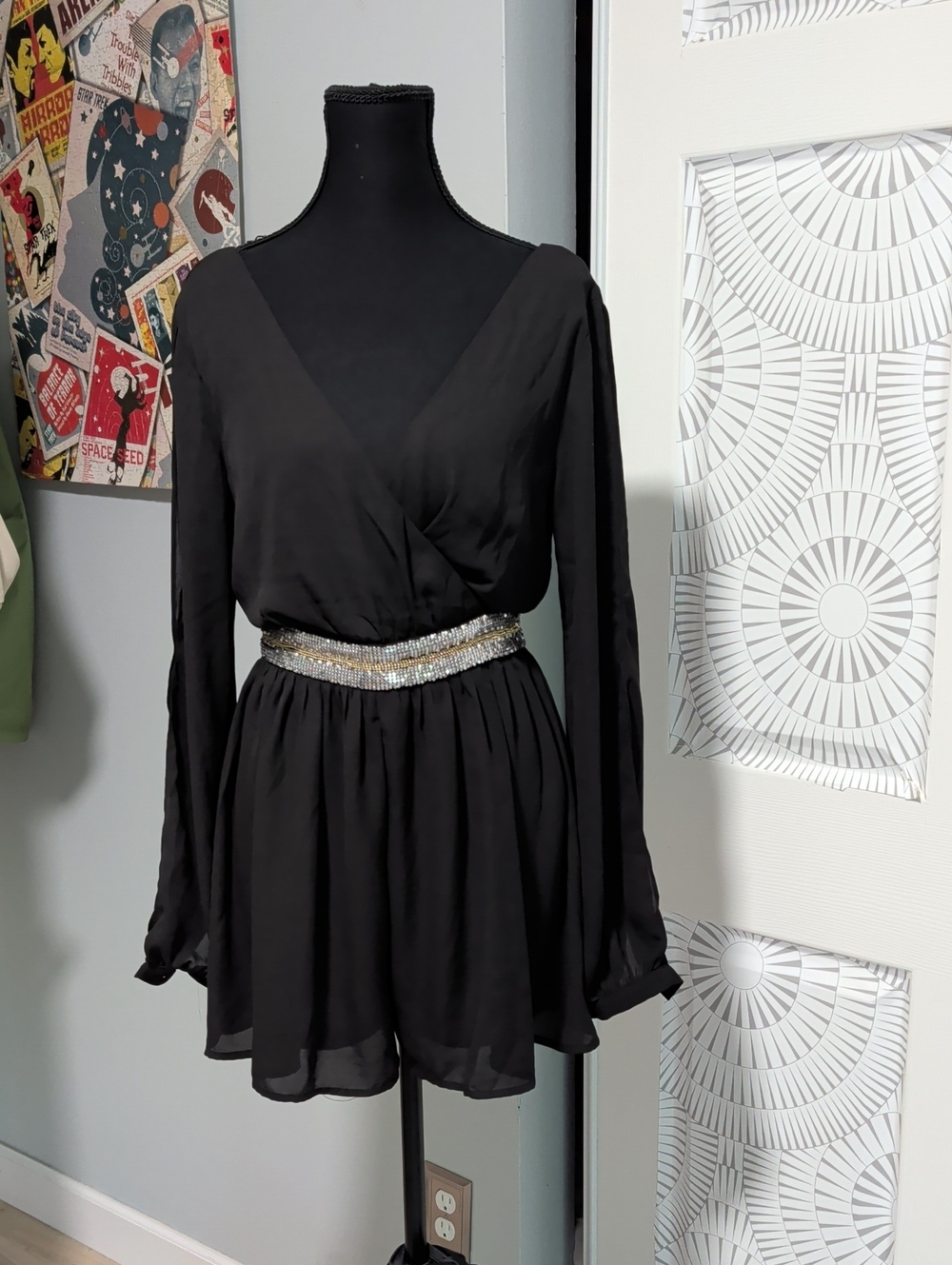 DO+BE Black Long-Sleeve Wrap Tunic with Sparkling Waistband